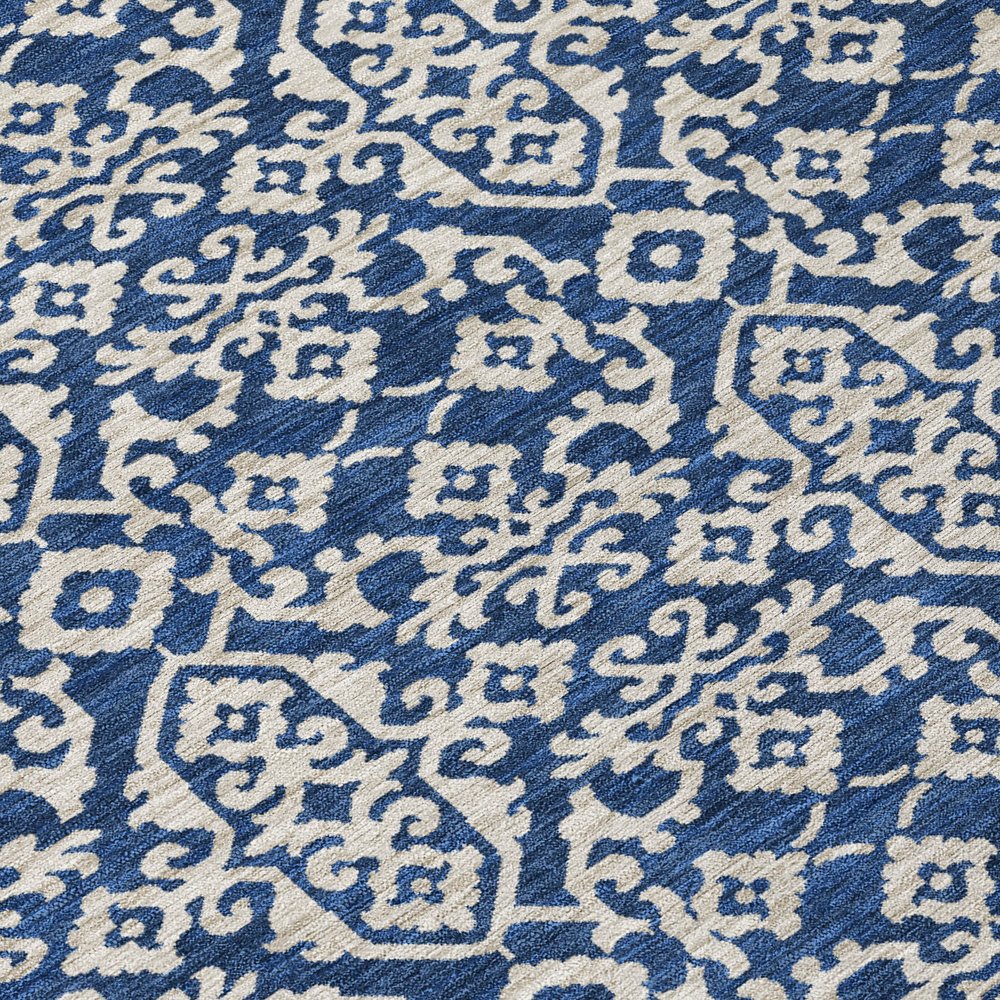10' X 14' Navy Blue And Silver Oriental Washable Indoor Outdoor Area Rug HomeRoots