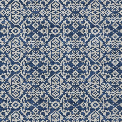 10' X 14' Navy Blue And Silver Oriental Washable Indoor Outdoor Area Rug HomeRoots