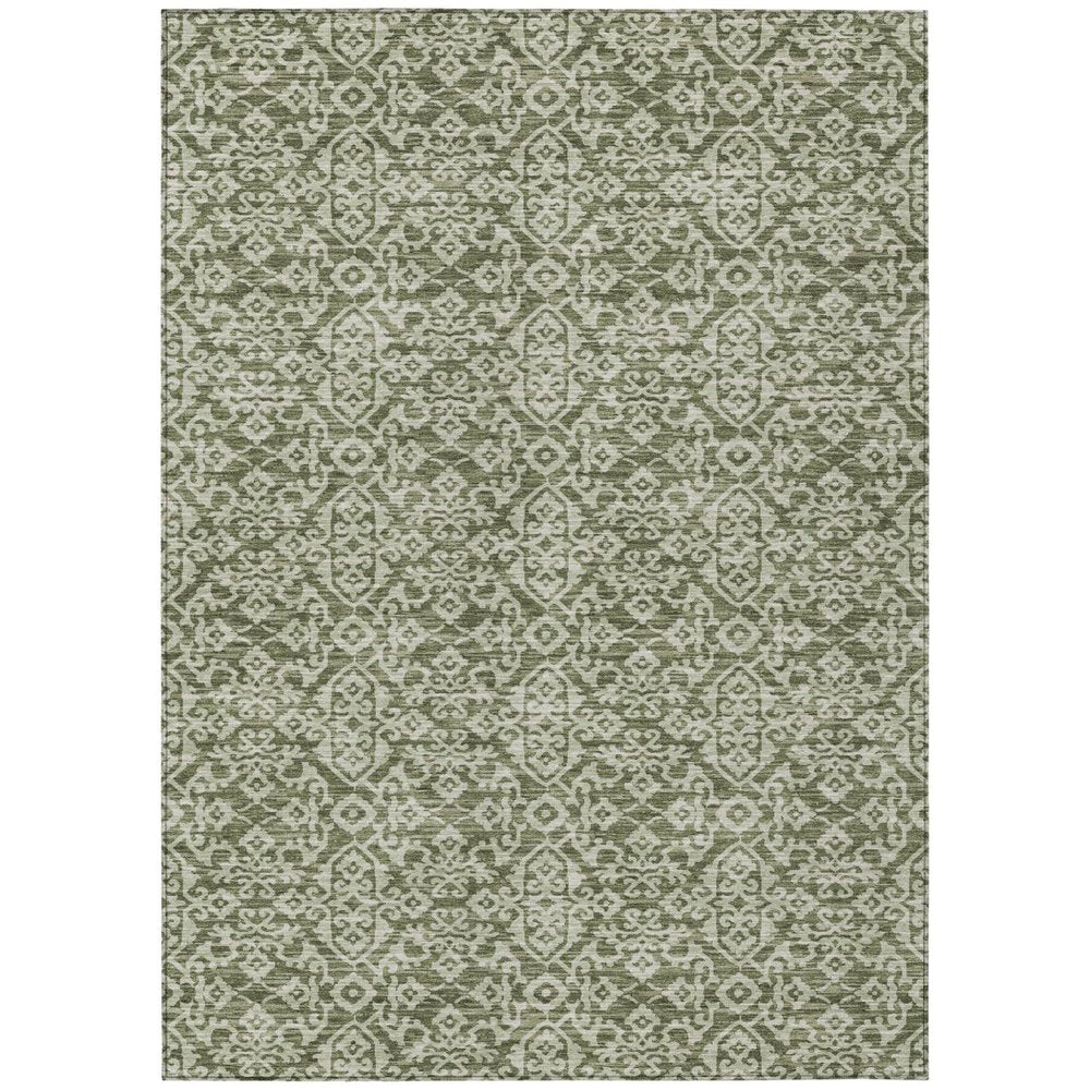 3' X 5' Olive Green And Brown Oriental Washable Indoor Outdoor Area Rug HomeRoots