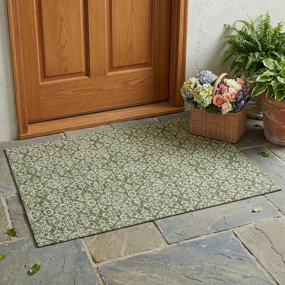 3' X 5' Olive Green And Brown Oriental Washable Indoor Outdoor Area Rug HomeRoots