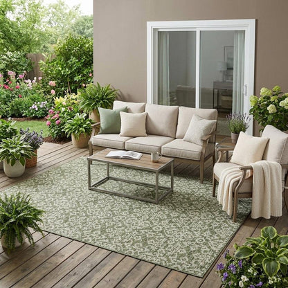 5' X 8' Olive Green And Brown Oriental Washable Indoor Outdoor Area Rug HomeRoots