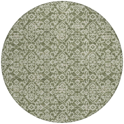 8' Olive Green And Brown Round Oriental Washable Indoor Outdoor Area Rug HomeRoots