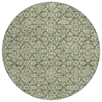 8' Olive Green And Brown Round Oriental Washable Indoor Outdoor Area Rug HomeRoots
