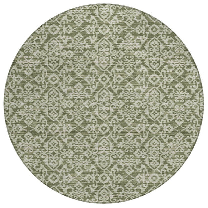 8' Olive Green And Brown Round Oriental Washable Indoor Outdoor Area Rug HomeRoots