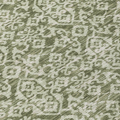 8' Olive Green And Brown Round Oriental Washable Indoor Outdoor Area Rug