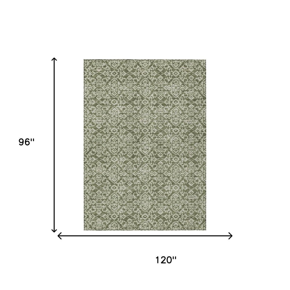 8' X 10' Olive Green And Brown Oriental Washable Indoor Outdoor Area Rug HomeRoots