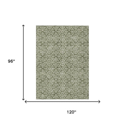 8' X 10' Olive Green And Brown Oriental Washable Indoor Outdoor Area Rug HomeRoots