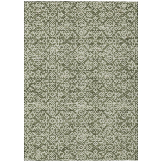 8' X 10' Olive Green And Brown Oriental Washable Indoor Outdoor Area Rug HomeRoots