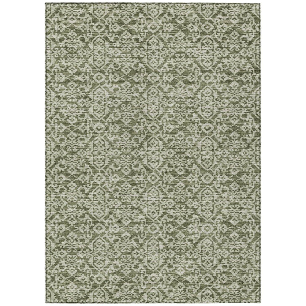 8' X 10' Olive Green And Brown Oriental Washable Indoor Outdoor Area Rug HomeRoots