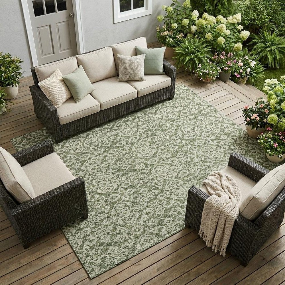 8' X 10' Olive Green And Brown Oriental Washable Indoor Outdoor Area Rug HomeRoots