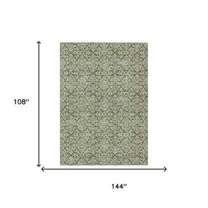 9' X 12' Olive Green And Brown Oriental Washable Indoor Outdoor Area Rug HomeRoots