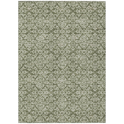 9' X 12' Olive Green And Brown Oriental Washable Indoor Outdoor Area Rug HomeRoots