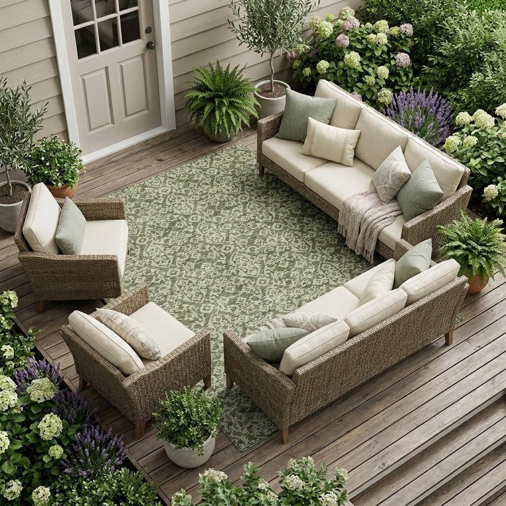 9' X 12' Olive Green And Brown Oriental Washable Indoor Outdoor Area Rug HomeRoots