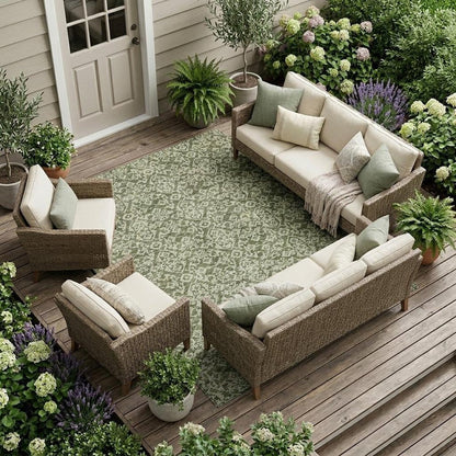 9' X 12' Olive Green And Brown Oriental Washable Indoor Outdoor Area Rug HomeRoots