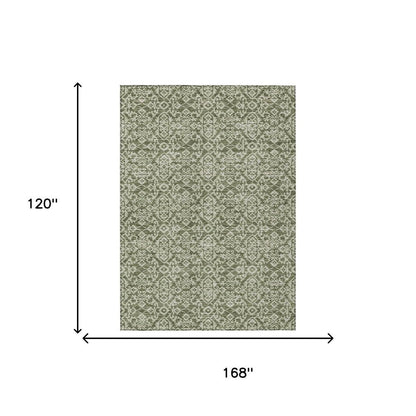 10' X 14' Olive Green And Brown Oriental Washable Indoor Outdoor Area Rug HomeRoots