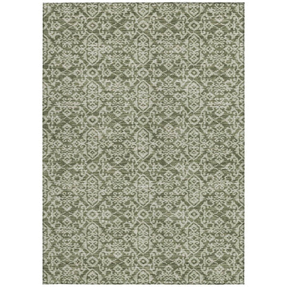 10' X 14' Olive Green And Brown Oriental Washable Indoor Outdoor Area Rug HomeRoots