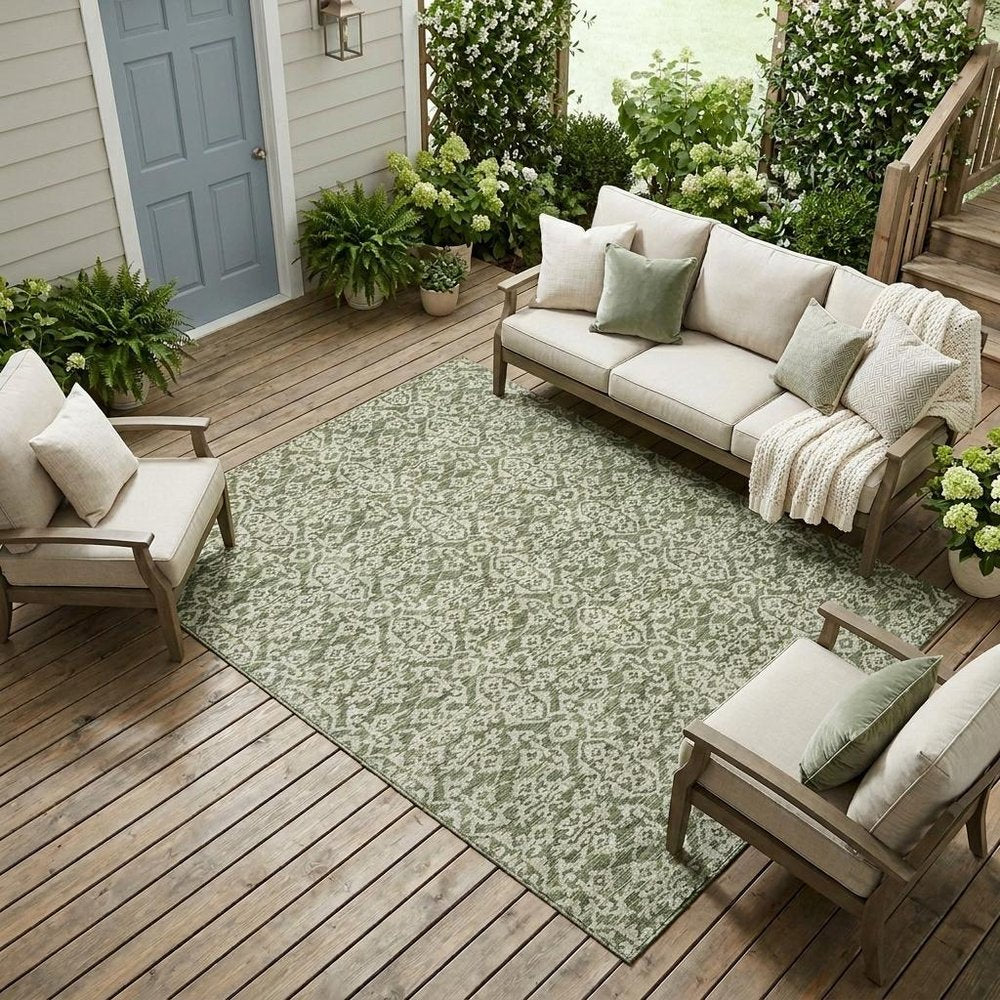 10' X 14' Olive Green And Brown Oriental Washable Indoor Outdoor Area Rug HomeRoots