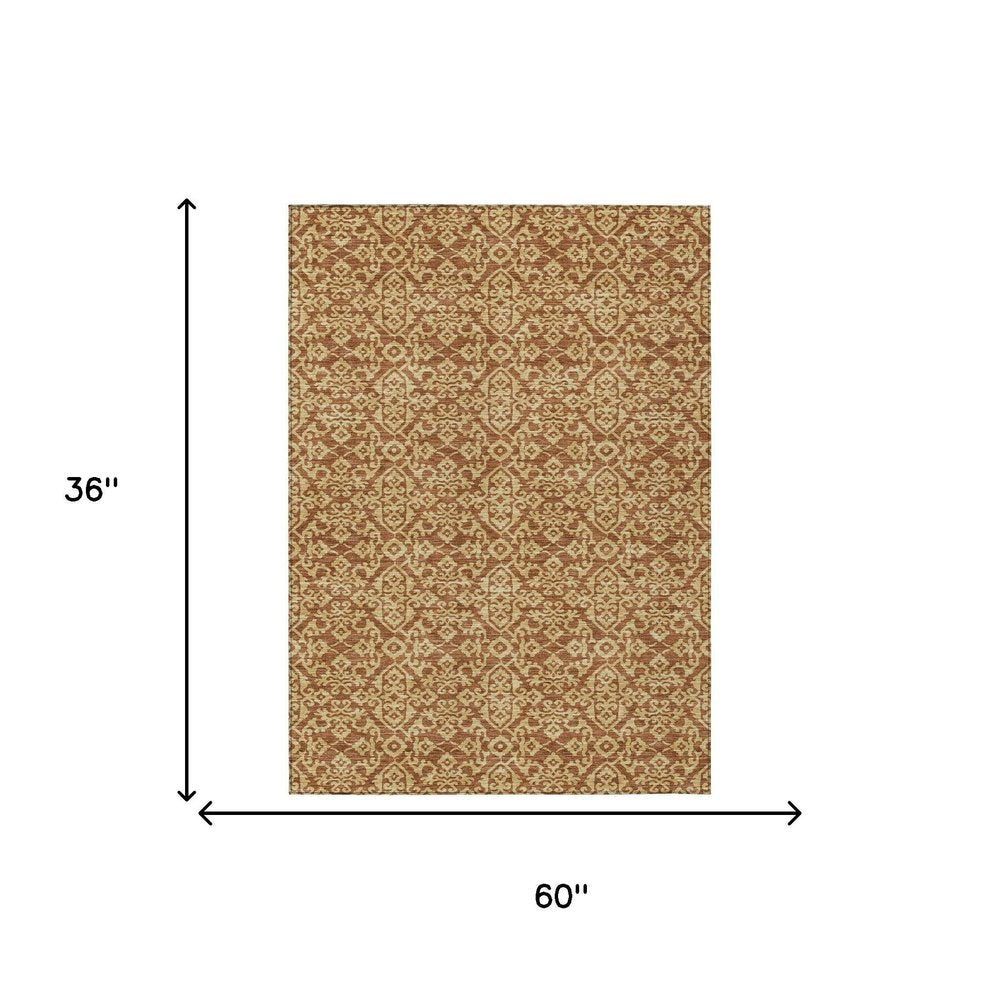 3' X 5' Orange And Graphite Oriental Washable Indoor Outdoor Area Rug HomeRoots