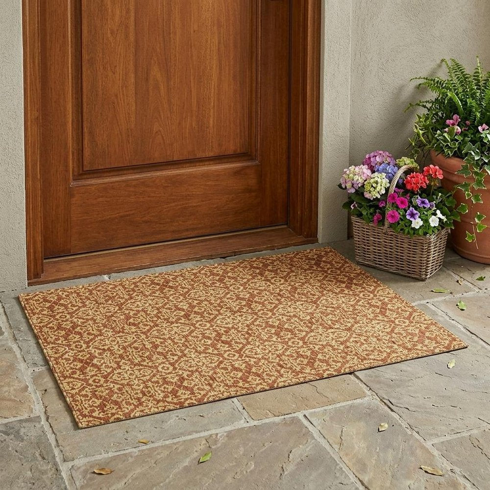3' X 5' Orange And Graphite Oriental Washable Indoor Outdoor Area Rug HomeRoots