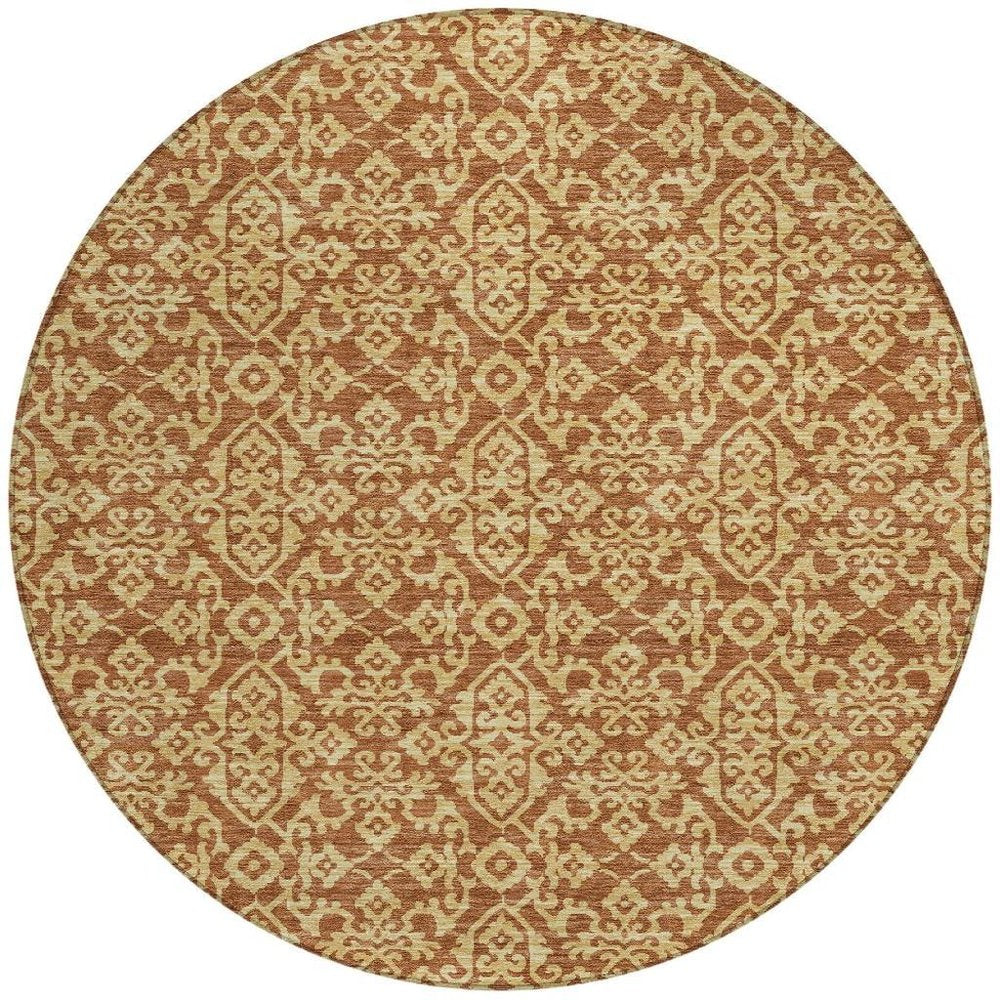 8' Orange And Graphite Round Oriental Washable Indoor Outdoor Area Rug HomeRoots