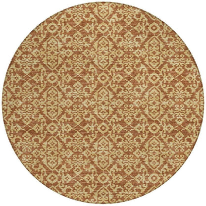 8' Orange And Graphite Round Oriental Washable Indoor Outdoor Area Rug HomeRoots