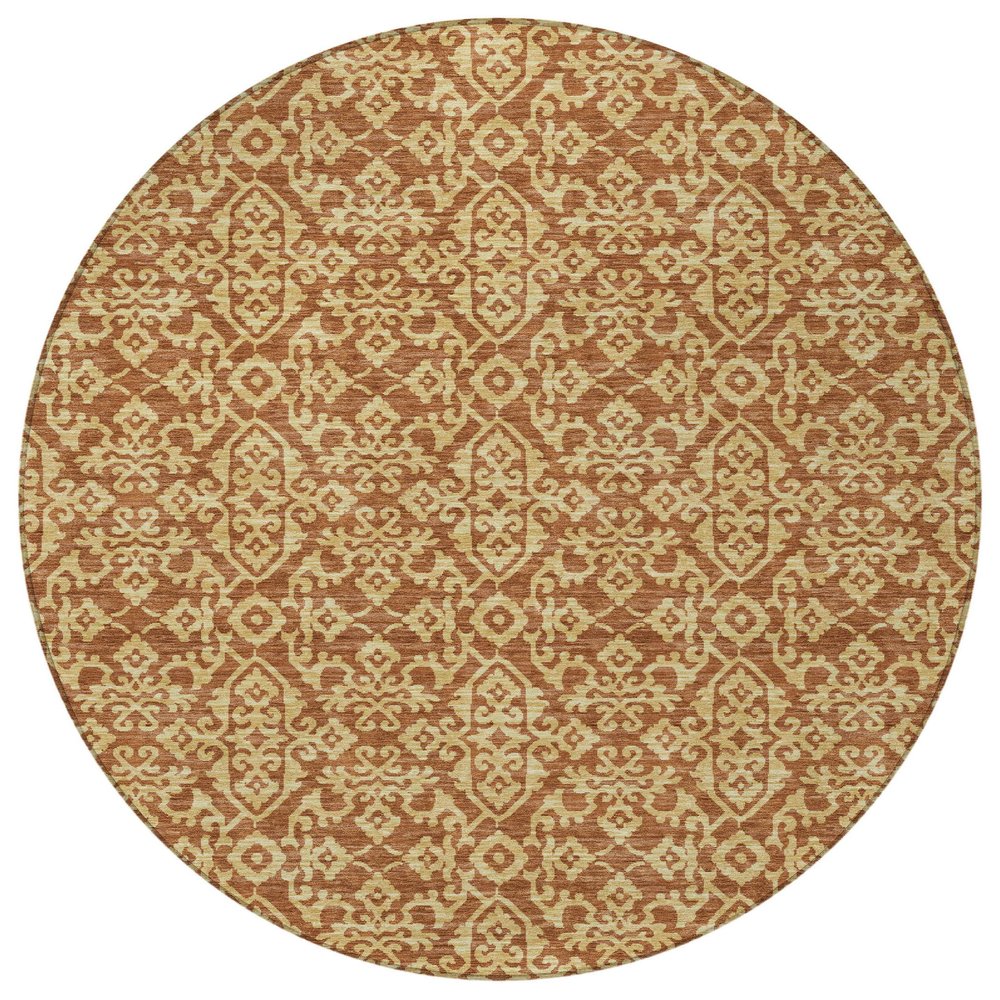 8' Orange And Graphite Round Oriental Washable Indoor Outdoor Area Rug HomeRoots