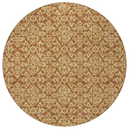 8' Orange And Graphite Round Oriental Washable Indoor Outdoor Area Rug HomeRoots