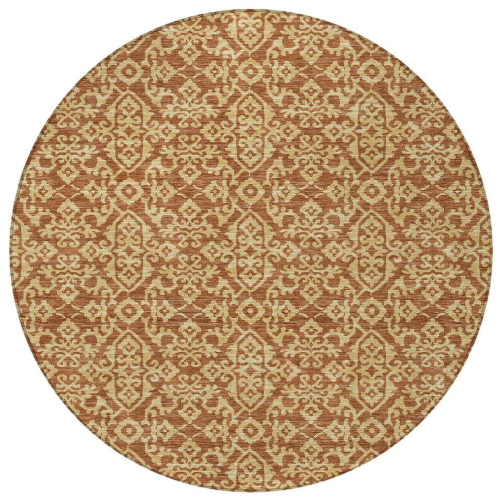 8' Orange And Graphite Round Oriental Washable Indoor Outdoor Area Rug HomeRoots