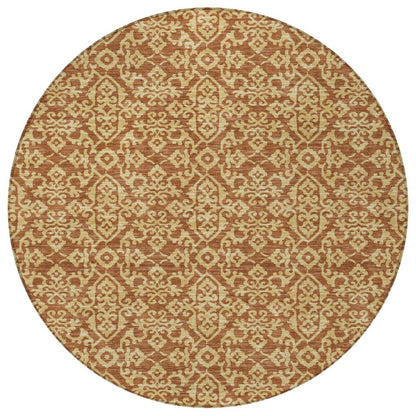 8' Orange And Graphite Round Oriental Washable Indoor Outdoor Area Rug HomeRoots