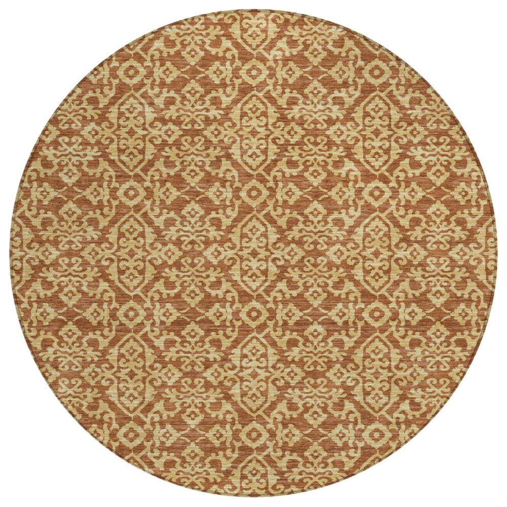 8' Orange And Graphite Round Oriental Washable Indoor Outdoor Area Rug HomeRoots