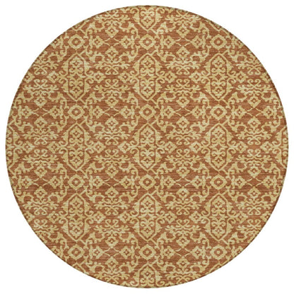 8' Orange And Graphite Round Oriental Washable Indoor Outdoor Area Rug HomeRoots