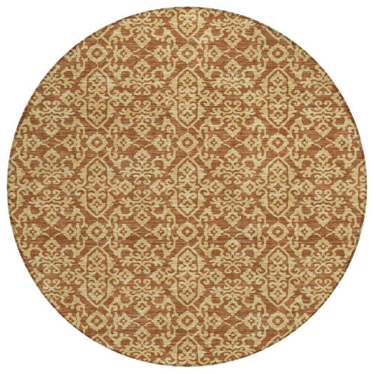 8' Orange And Graphite Round Oriental Washable Indoor Outdoor Area Rug HomeRoots