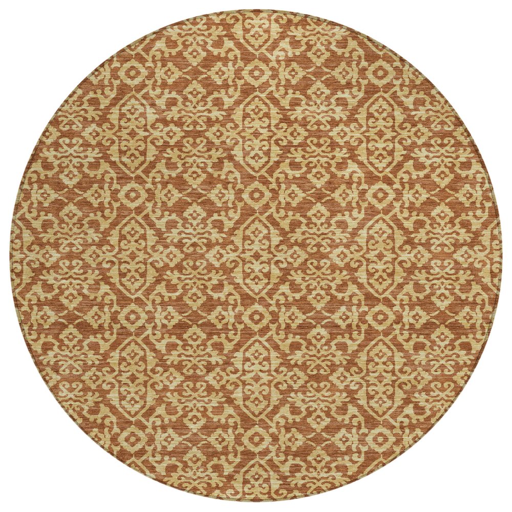8' Orange And Graphite Round Oriental Washable Indoor Outdoor Area Rug HomeRoots