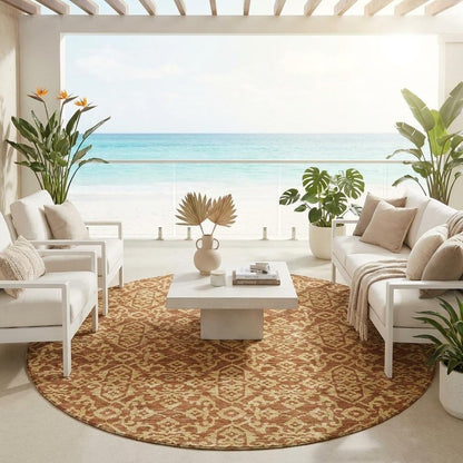 8' Orange And Graphite Round Oriental Washable Indoor Outdoor Area Rug HomeRoots