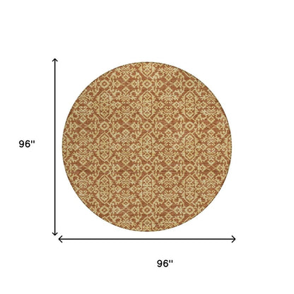 8' Orange And Graphite Round Oriental Washable Indoor Outdoor Area Rug HomeRoots