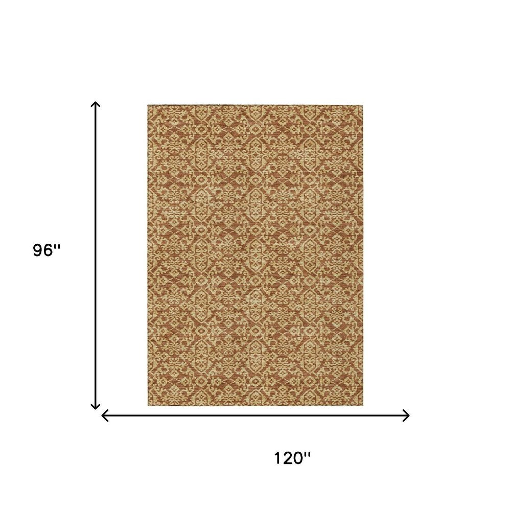 8' X 10' Orange And Graphite Oriental Washable Indoor Outdoor Area Rug HomeRoots
