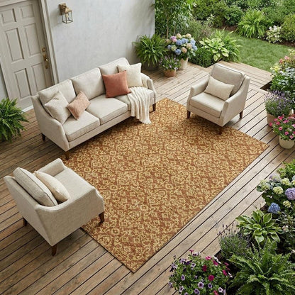 8' X 10' Orange And Graphite Oriental Washable Indoor Outdoor Area Rug HomeRoots