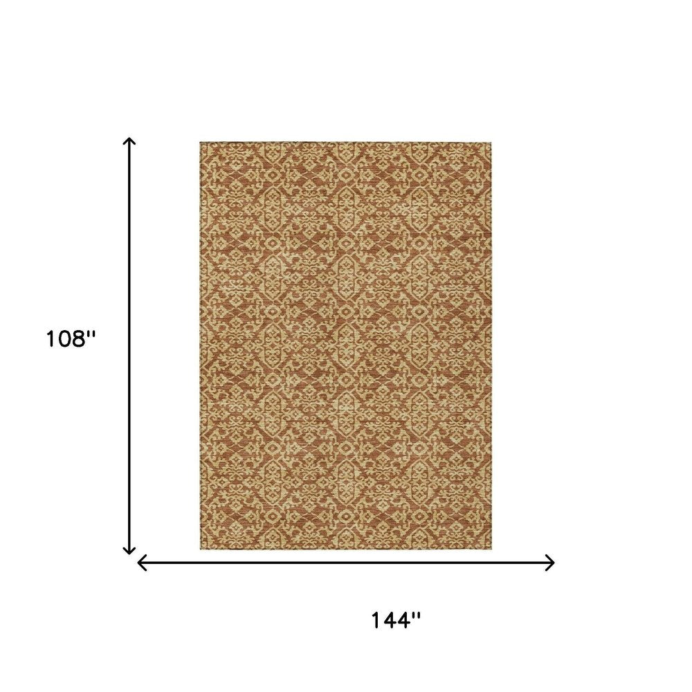 9' X 12' Orange And Graphite Oriental Washable Indoor Outdoor Area Rug HomeRoots