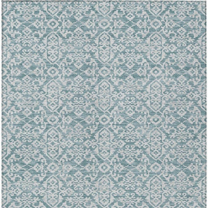 3' X 5' Teal Blue And Brown Oriental Washable Indoor Outdoor Area Rug