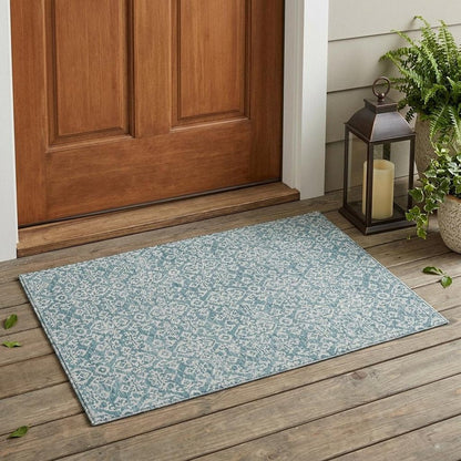 3' X 5' Teal Blue And Brown Oriental Washable Indoor Outdoor Area Rug HomeRoots