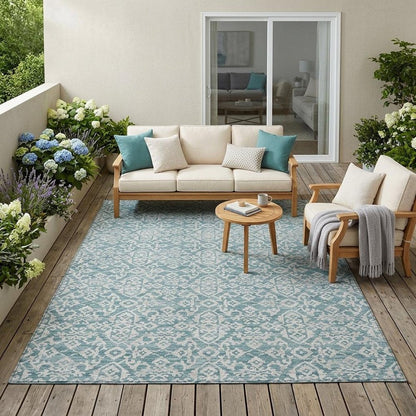 5' X 8' Teal Blue And Brown Oriental Washable Indoor Outdoor Area Rug HomeRoots
