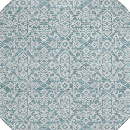 8' Teal Blue And Brown Round Oriental Washable Indoor Outdoor Area Rug HomeRoots