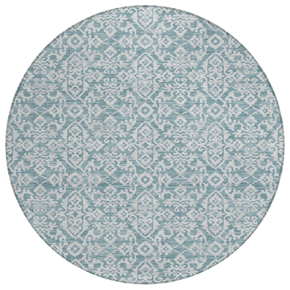 8' Teal Blue And Brown Round Oriental Washable Indoor Outdoor Area Rug HomeRoots