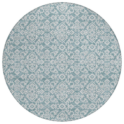 8' Teal Blue And Brown Round Oriental Washable Indoor Outdoor Area Rug HomeRoots