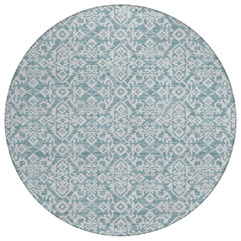 8' Teal Blue And Brown Round Oriental Washable Indoor Outdoor Area Rug HomeRoots