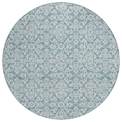 8' Teal Blue And Brown Round Oriental Washable Indoor Outdoor Area Rug HomeRoots