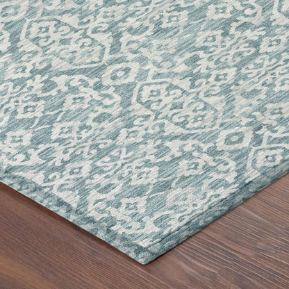 8' Teal Blue And Brown Round Oriental Washable Indoor Outdoor Area Rug HomeRoots