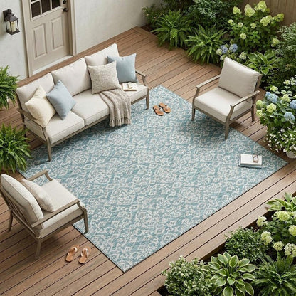 8' X 10' Teal Blue And Brown Oriental Washable Indoor Outdoor Area Rug HomeRoots