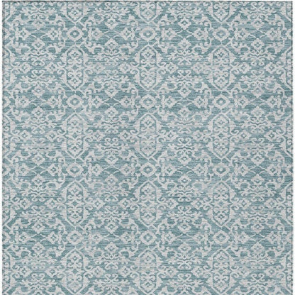 9' X 12' Teal Blue And Brown Oriental Washable Indoor Outdoor Area Rug HomeRoots