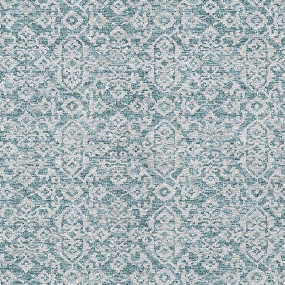 9' X 12' Teal Blue And Brown Oriental Washable Indoor Outdoor Area Rug HomeRoots